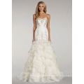 Ivory Fit and Flare Beaded Elongated Bodice Wedding Dress with Beaded Textured Organza Skirt